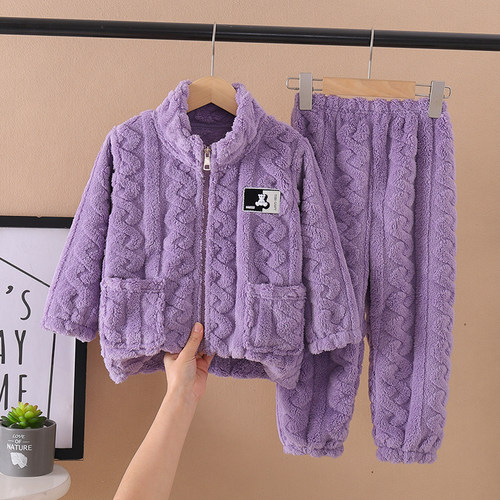 秋冬季珊瑚绒儿童睡衣套装