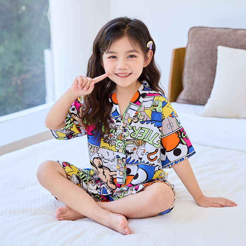 儿童绵绸睡衣夏季薄款家居服套装