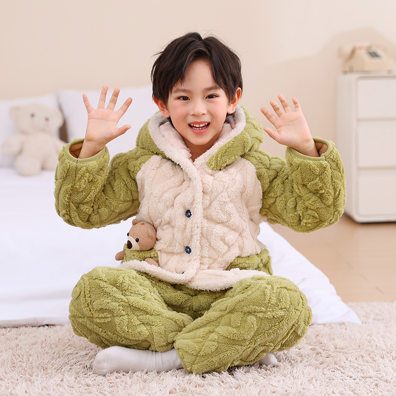 法兰绒儿童睡衣家居服套装