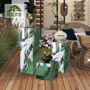 奢石花架轻奢高级感大理石摆底座摆台边几置物展示台岩板石墩立柱