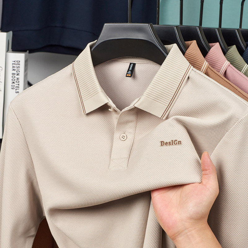 意大利长袖t恤男士2025秋季新款宽松翻领中年高端轻奢男装POLO衫