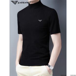 GABBANIE短袖 毛衣针织打底小衫 羊毛衫 半高领秋冬羊绒半袖 男士 正品