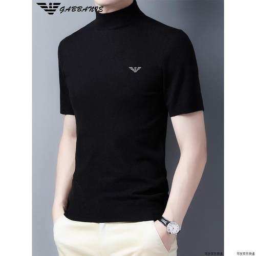 正品GABBANIE短袖羊毛衫男士半高领秋冬羊绒半袖毛衣针织打底小衫