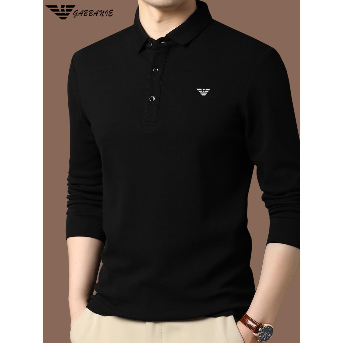 正品意大利名牌高端男士纯棉长袖t恤秋季休闲翻领纯色打底polo衫