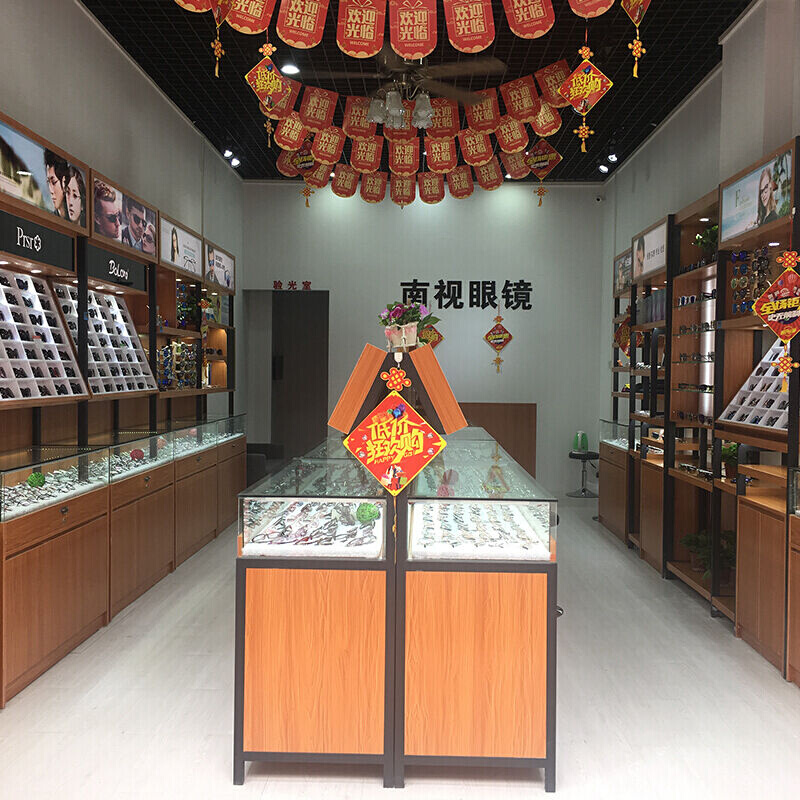 精品眼镜柜台眼镜展架展示柜免漆玻璃中岛柜实木货架眼镜展柜定制