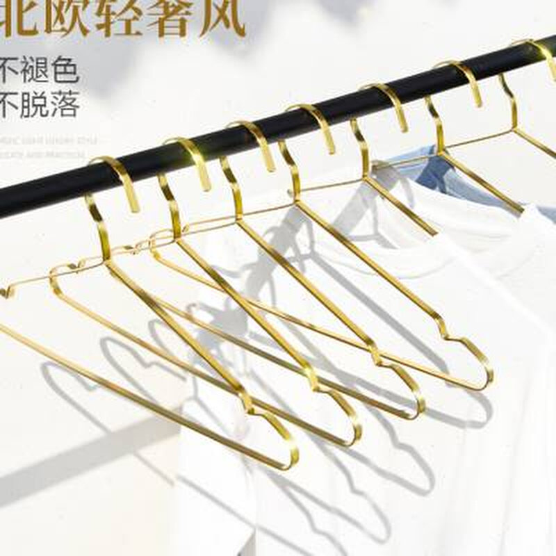 金色实心不锈钢扁条衣架加厚晾衣服架家用挂衣加粗加大47cm晒衣挂