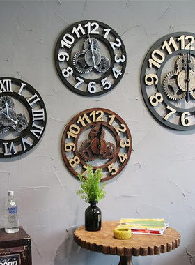 工业风铁艺齿轮挂钟壁饰创意家居酒吧店铺时钟壁挂墙面钟表装饰品