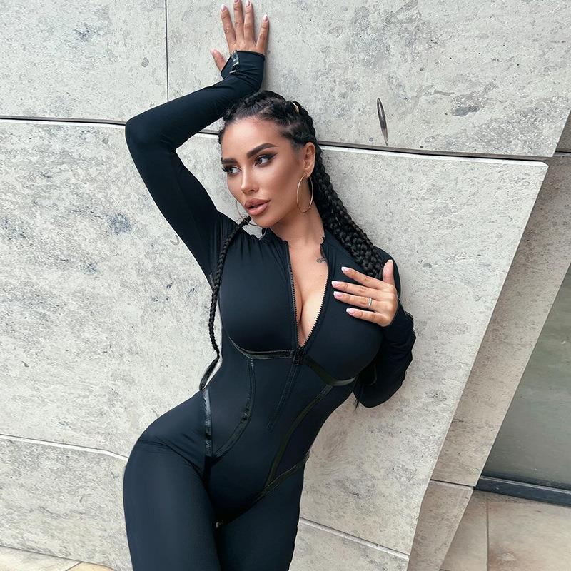 hip jumpsuit women spring long patchwork ribbon split line