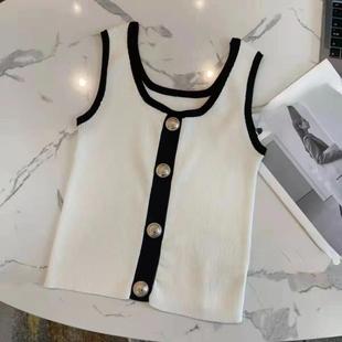 vest sleeveless camisole knitted contrast buckle metal
