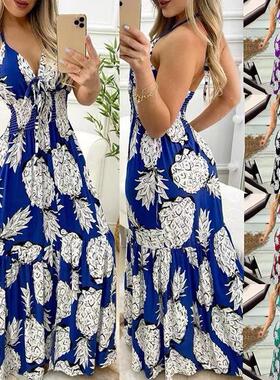 Halter neck tube top suspenders high waist long skirt sexy