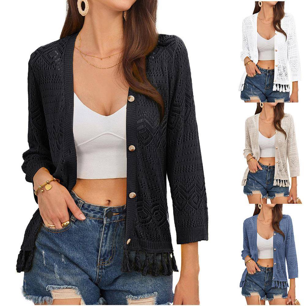 Tassel Cardigan Bohemian Openwork Crochet Shrug