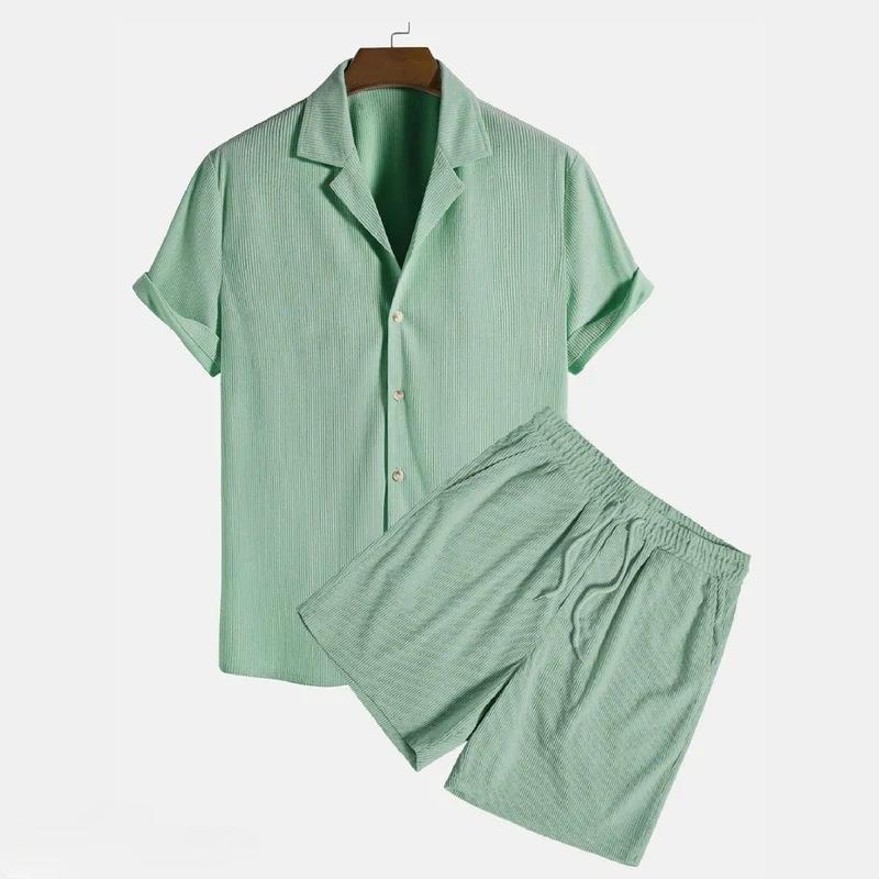 Mens casual suit loose two-piece corduroy short-sleeved