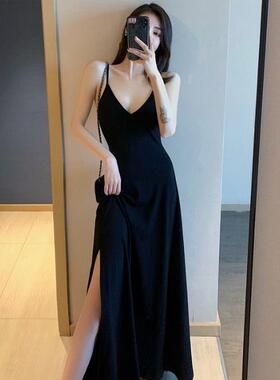 Clothing Womens Dress Sleeveless Black Slit Side Long Retro