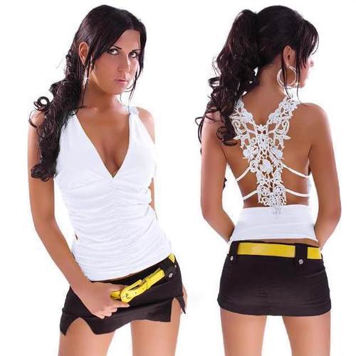 Top Suspender All-match Hollow Vest Lace Color Solid V-neck
