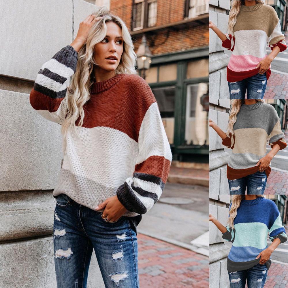 female sweater striped neck round size large loose fashion