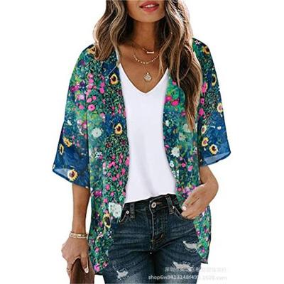 Womens Short Chiffon Sleeve Beachwear Kimono Cardigan Loose