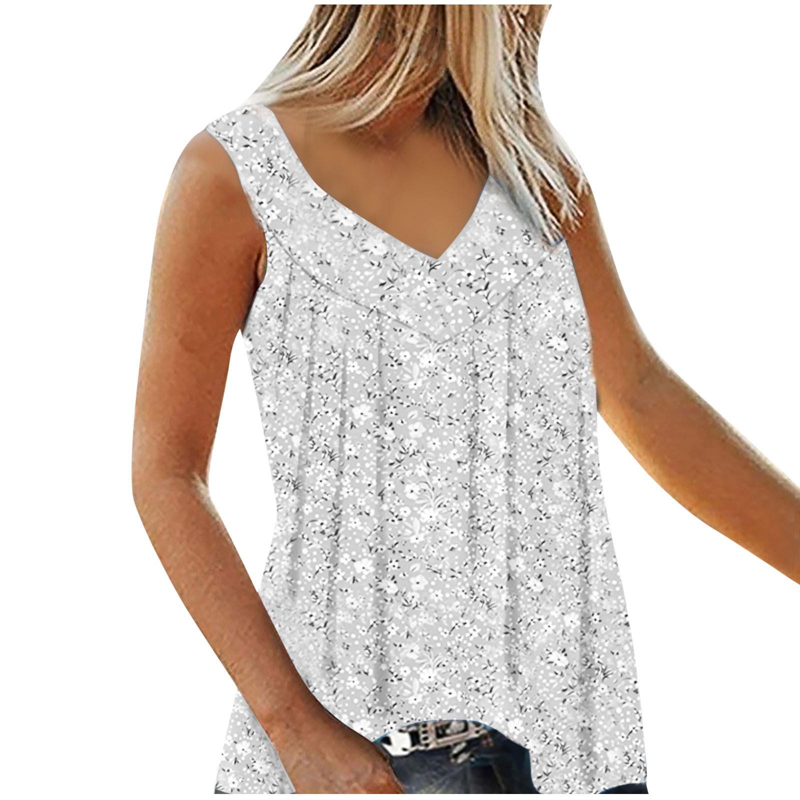Womens T-Shirt Womens Sleeveless Vest Floral Summer Womens