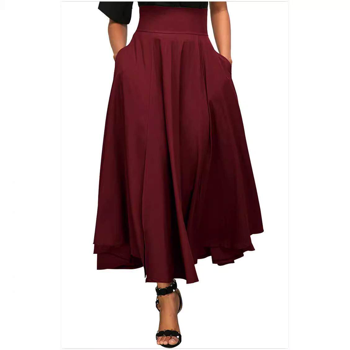 Womens high side waist and skirt with slits pleated belt