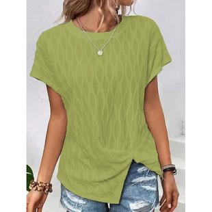 solid sleeve casual bat Womens neck color loose round