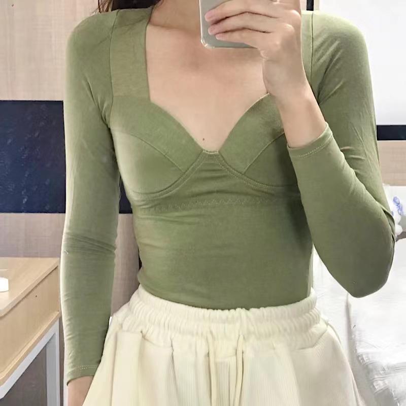 women clothes autumn shirt bottoming long-sleeved low-neck