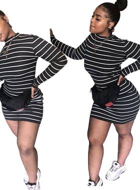 Womenswear Cute Cotton Turtleneck Striped Dress