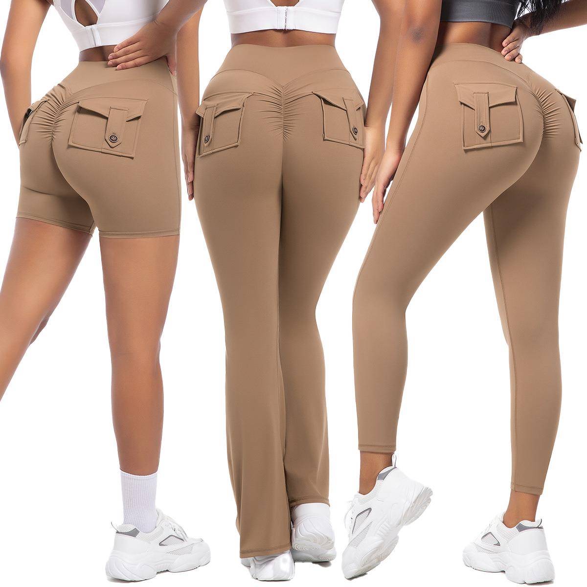 fitness high yoga workwear button tights running women dry