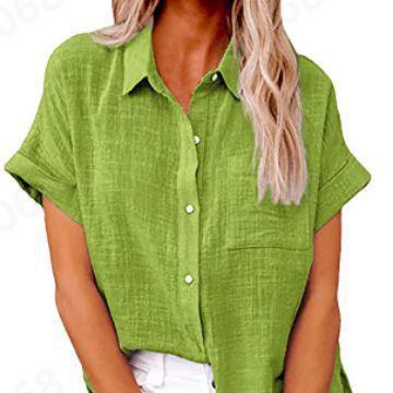 Womens solid color casual loose cotton and linen bat sleeve