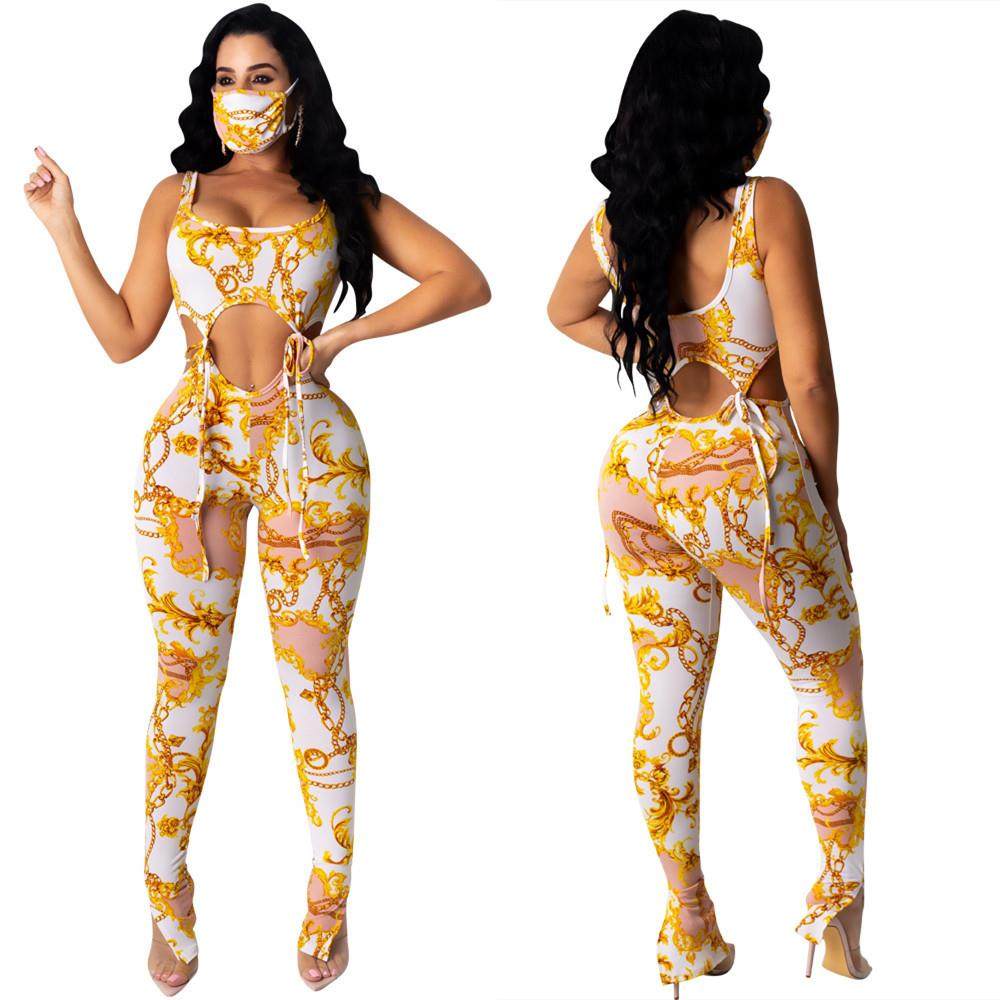 Fashion lace-up trousers with side slits three-piece