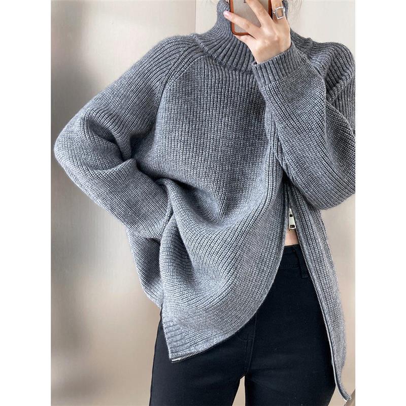 double-head sweater zipper sweater loose size turtleneck