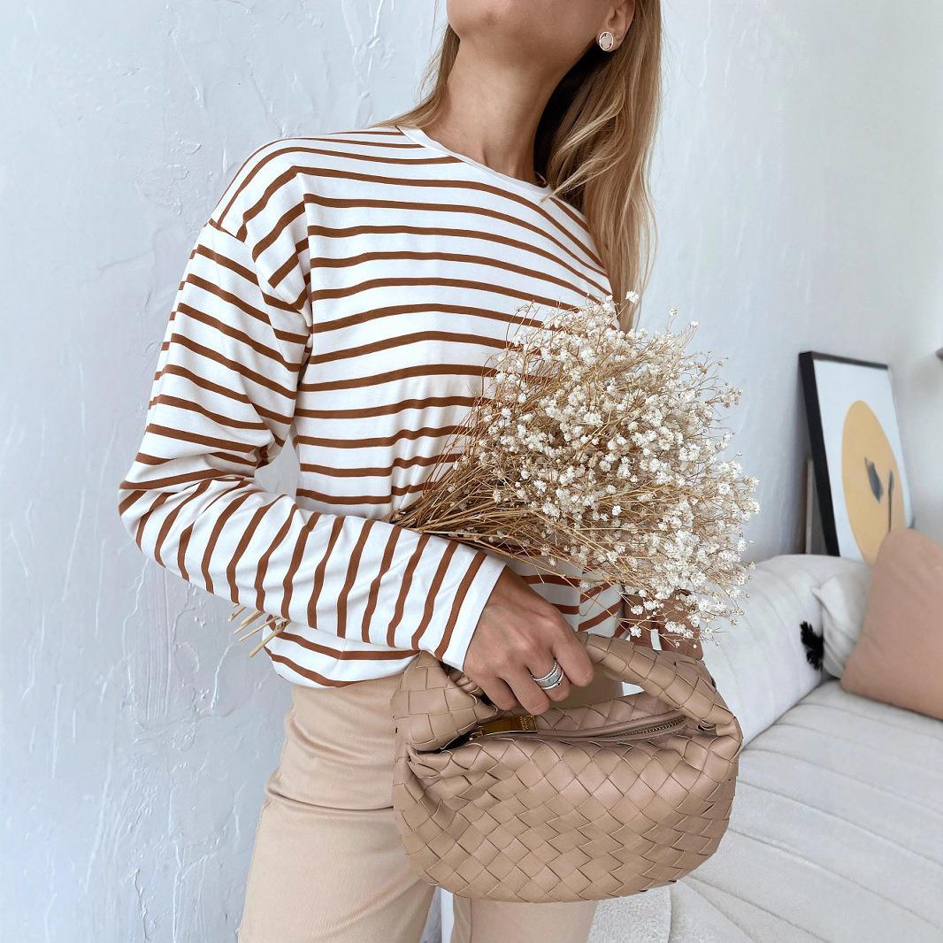sleeves long striped neck round color contrast versatile
