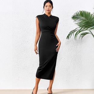 waist shoulder irregular off hollow suspender dress