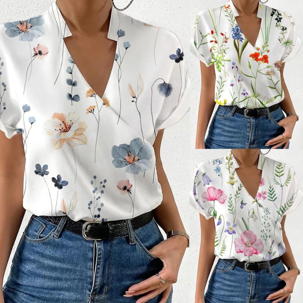 Loose V-neck stand collar shirt for women