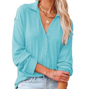 Button Sweater Lapel Womens Long Sleeve