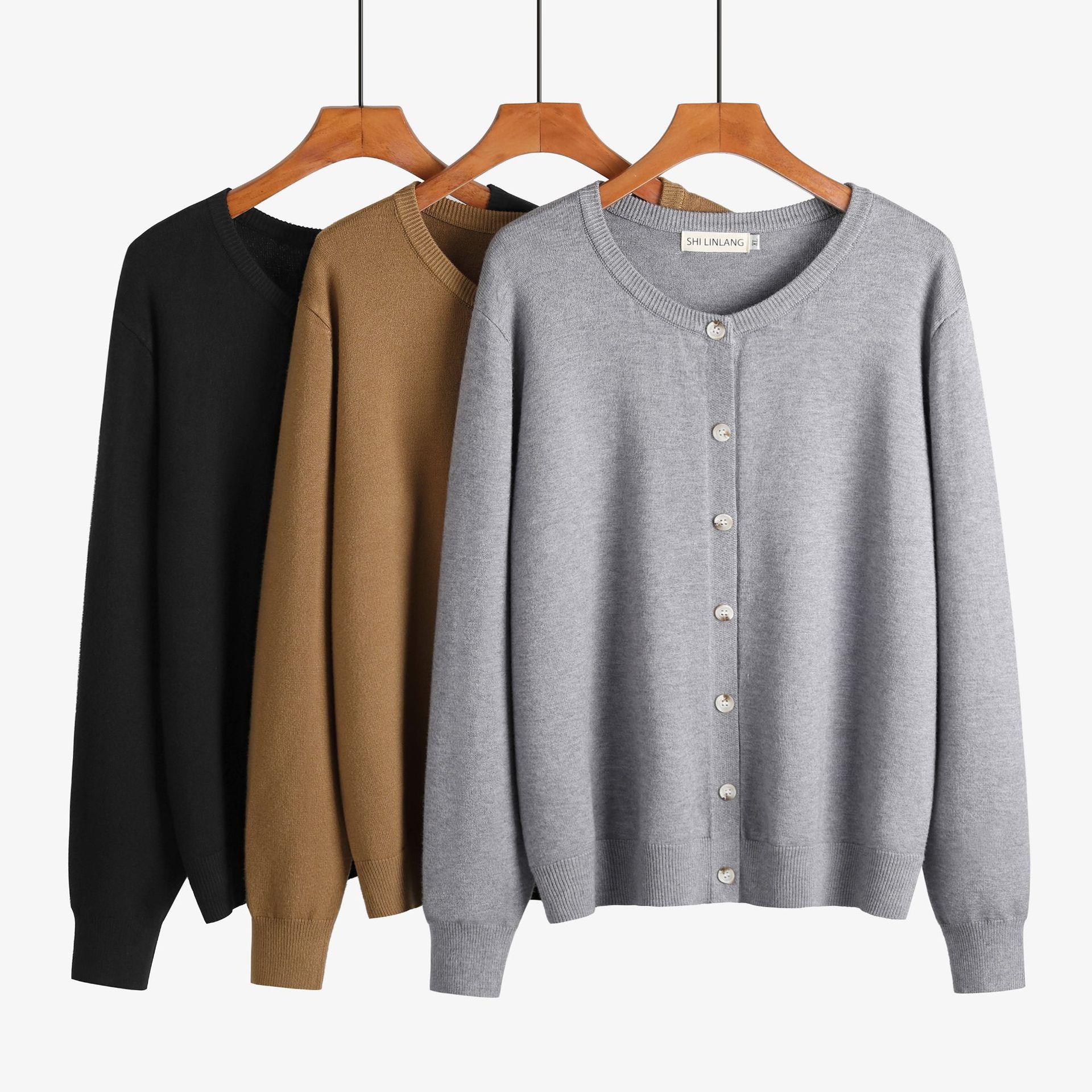 knitted versatile solid round size neck short cardigan plus