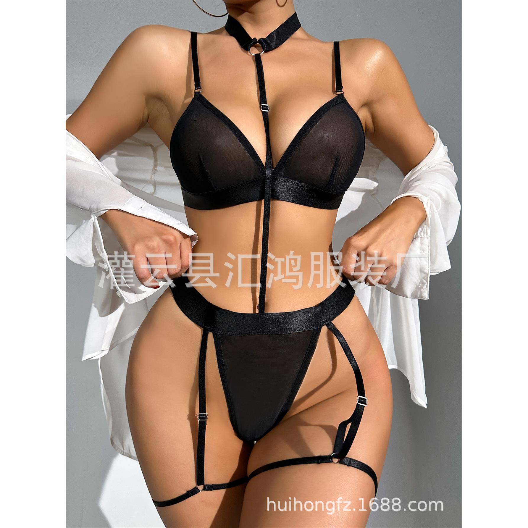 mesh erotic neck underwear women ring three-point set for