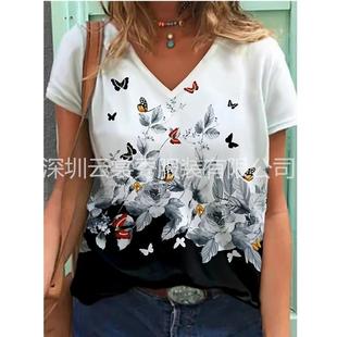 abstract short shirt neck street sleeve loose retro