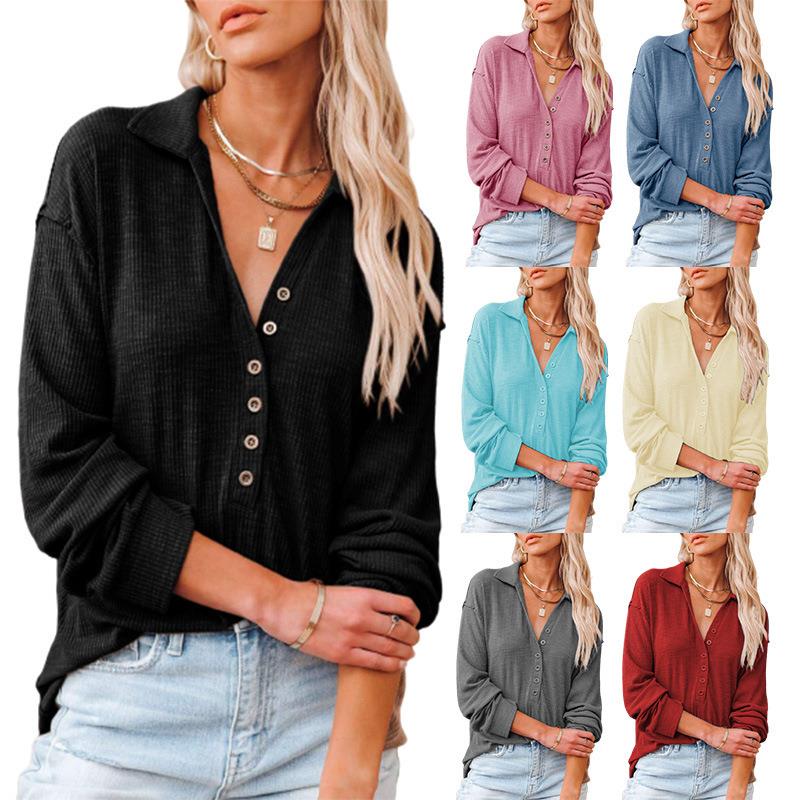 Long-sleeved sweater womens lapel button-down long-sleeved