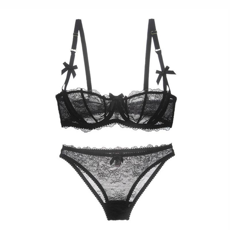 set underwear breasts big sexy bra ultra-thin cup half bra