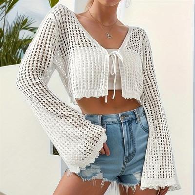 new korean summer cardigans women sunscreen hollow out