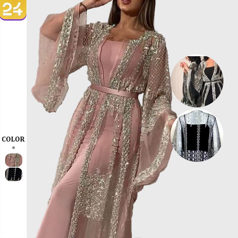 Womens Gold Stamping Swing Dress Sexy Long Dress Shawl