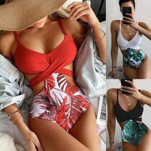 cross strap triangle Leaf piece female one bikini swimsuit