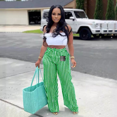 Womens Striped Printed Casual Pants Wide Leg Pants Loose