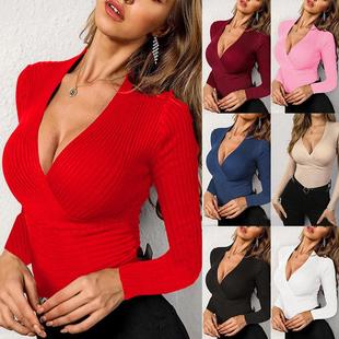 Fit Solid Knitted Tops Sweater Neck Slim Womens Color