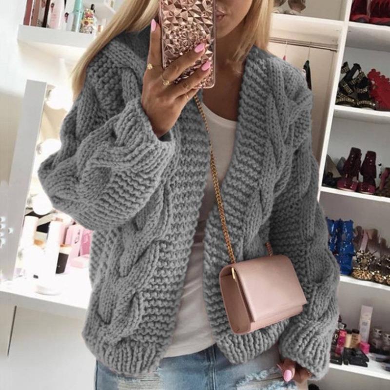 cardigan sweater thick twist knitted rough Womens thread