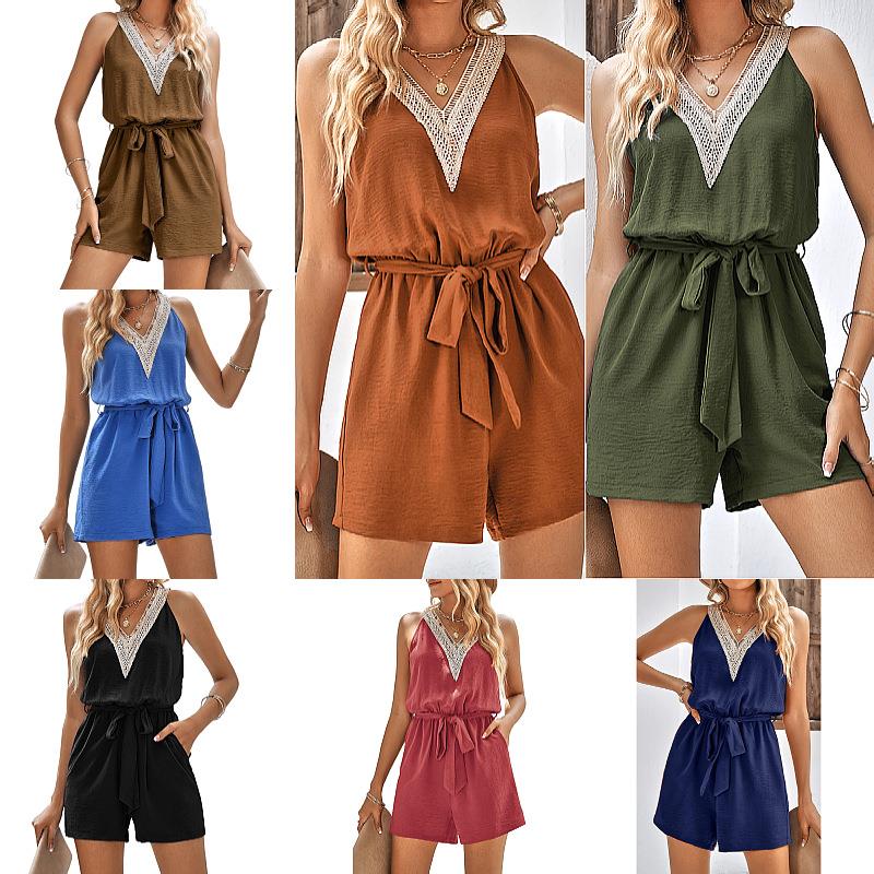 lace clothes solid jumpsuit sleeveless loungewear commut