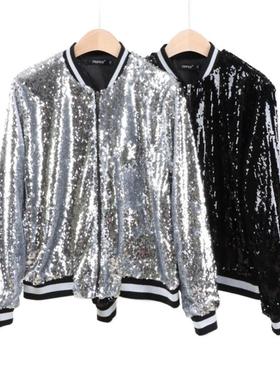 coat womens autumn sequin jacket loose sequin baseball