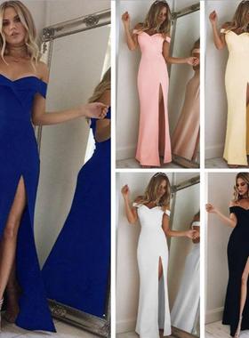 ress dress prom slim low-cut dress high waist shoulder