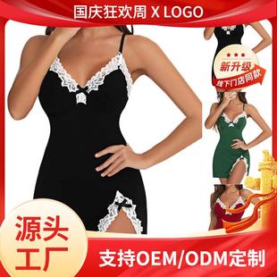 Girls slit slim deep side gathered lingerie sexy bow