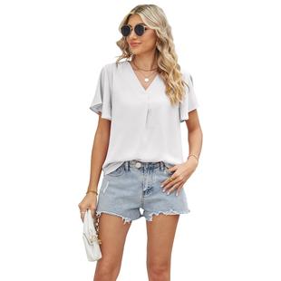 chiffon Womens shirt loose women pleated neck tops