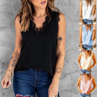 Neck Loose Color Womens Solid Shirt Lace Chiffon